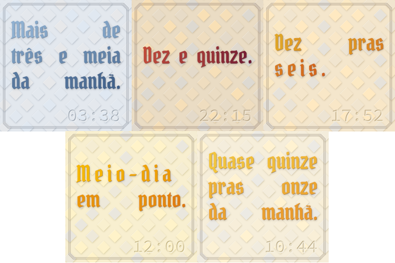 Five moments of clock Nº 11, one per period of the day