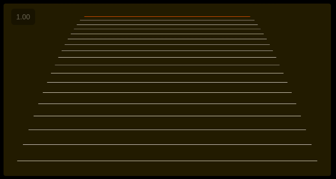 The inspiration: a stack of white horizontal lines on a dark background, narrowing towards a red line at the top